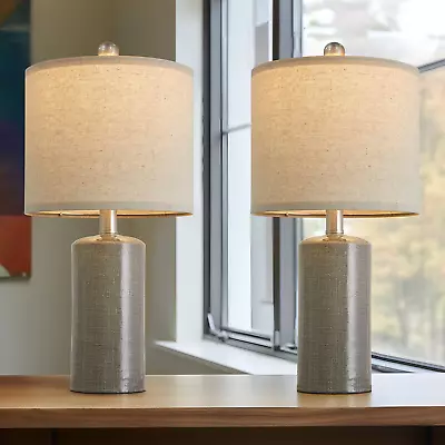 20.25  Modern Ceramic Table Lamp Set Of 2 Small Farmhouse Bedside Lamp Dark Grey • $73.34