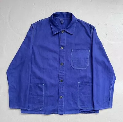 Vintage French HBT Chore Garden Work Jacket Indigo Sanforized Euro 50 (M-L) • $129.99