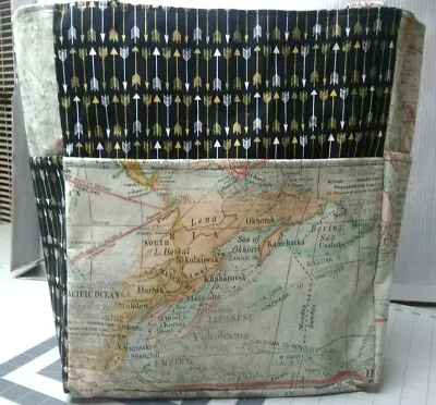 £48.55 • Buy World Map Continents Geography Arrows Large Purse/Project Bag Handmade 14x16 