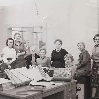 Vintage Black And White Photo Business Office Working Women Group Desks Files • $6.69