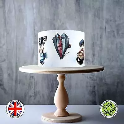 MAN Father Gentleman Drawing Suit Tie Hat Money ICING WAFER Edible Cake Topper • £7.79