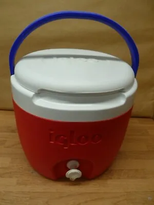 Igloo 2 Gallon Short Stubby Push Spout Water Cooler Jug Red White W Blue Handle • $29