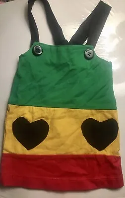 “Tha Mixx” Rasta Dress Sz S. Hearts Stripes Wooden Ring & Straps Reggae Festival • $15.95