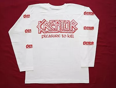 KREATOR - Pleasure To Kill White Longsleeve Shirt (L) Thrash Metal Mille Petroza • $44.90