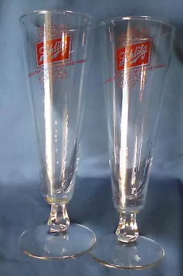 2 Vtg Schlitz Tall Footed Pilsner Beer Glasses Beer That Made Milwaukee Famous • $7.50