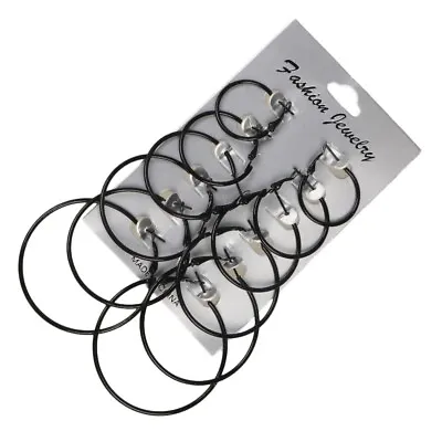£3.49 • Buy 6 Pairs Big Hoop Loop Earrings Jewellery Fashion Silver Plated Beading Boho Gift