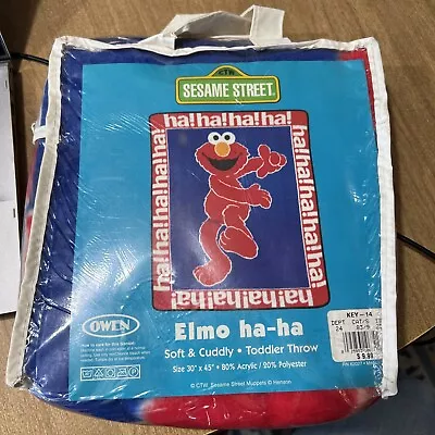 Owen Vintage Sesame Street Tickle Me Elmo Baby Blanket Acrylic Ha Ha Blue Red • $35