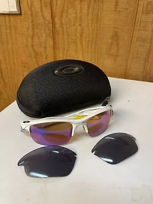 Oakley Oo9097-13 Fast Jacket Sunglasses White/yellow With Purple Red Blue Lens • $15.99