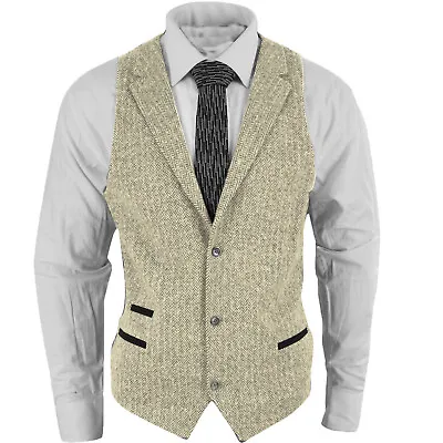 Mens Tweed Vest Business Wedding Wool Herringbone Formal Vests Large XL XXL 3XL • $22.94