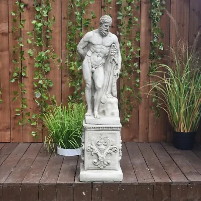 Hercules On Plinth Male Ornament Greek Man Heavy Stone Cast Garden Statue 50KGS • £150.99