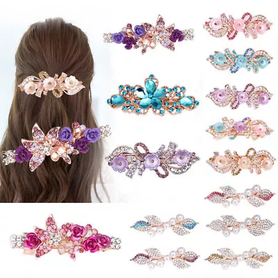 Vintage Womens Hair Barrette Clip French Clips Crystal Barrette Hair Slide Grips • $1.85