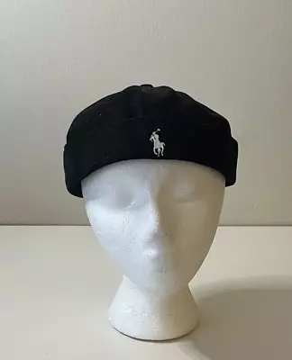 Vintage Polo Ralph Lauren Black Brushed Cotton Skull Cap Hat Men's Os One Size • $85.47