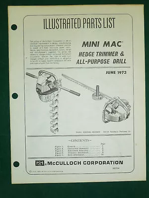 JUNE / 1973 McCULLOCH HEDGE TRIMER & DRILL PARTS MANUAL • $9.99