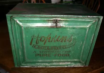 RARE Antique LEWISTOWN MONTANA Mercantile BREAD BOX Advertising HOPKINS GROCERS • $395