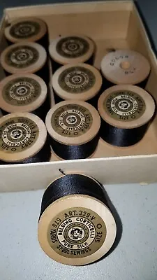 ONE 575-YDS.SPOOL/BLK/SIZE-0/PURE SILK SEWING THREAD/Vtg1950s/BELDING CORTICELLI • $23.99