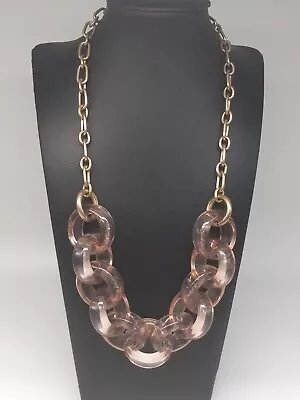 J.Crew Gold Tone Chain Pink Blush Translucent Circle Links Statement Necklace • $19.99