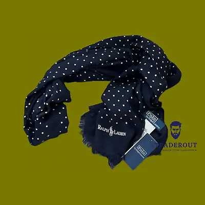 Polo Ralph Lauren Men Navy Blue Polka Dot Wool Cashmere Scarf • $135