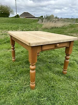 Solid Pine Farmhouse Kitchen Dining Table With Drawer  • £150