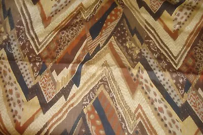 Vtg 2.88 Yds Spectrum Fabric Mod Flamestitch Brown Drapery Cotton 54  X 104  BTP • $29.99