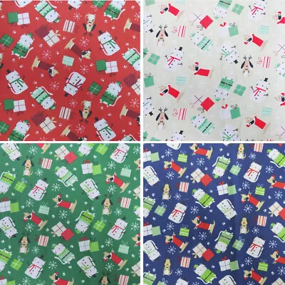 Polycotton Fabric Christmas Cats Dogs Presents Dachshund Snowflakes Xmas • £2.70