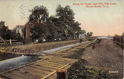 C.1910 D&R Canal Near 5 Mile Lock Bound Brook NJ Post Card • $12