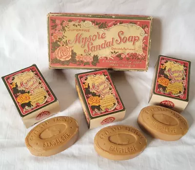 Sandal Soap 3 Pack Made In India Mysore Superbrite Vtg Vanity Scented Collectibl • $18