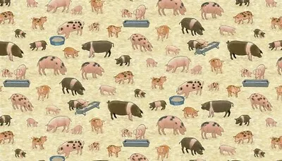 PIGS & Piglets Cotton Fabric. Makower FQ's Half Metre Metre. Sewing Patchwork • £2.75
