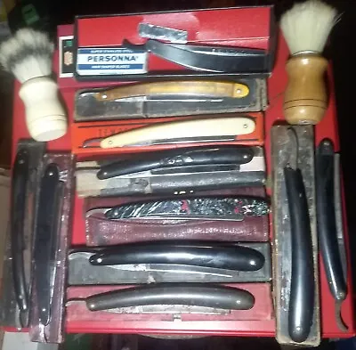 Lot Of 11 Vintage Antique Straight Razors GOLD BERG CROWN  10 Boxes Some Etched • $175