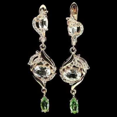 Earrings Pink Morganite Green Tsavorite Mined Gems Sterling Silver Rose Gold • $99.53