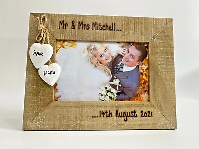 £14.99 • Buy Mr & Mrs | Wedding Gift | Personalised Wood Photo Frame / Driftwood 