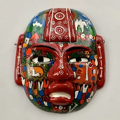 Hand Painted Mexican Folk Art Terracotta Pottery Wall Mask Made In Mexico 7.75” • $40
