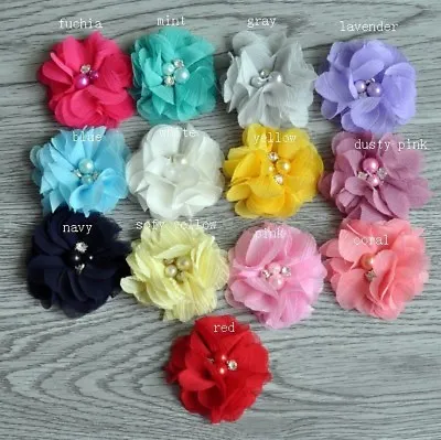 30pcs 2  Hair Accessories Fabric Chiffon Flower With Pearls For Headbands • $10