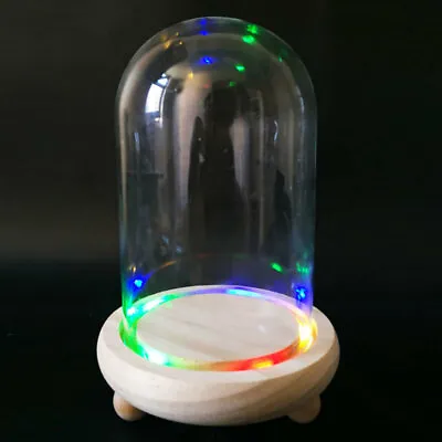 £8.95 • Buy LED Light Up Glass Cloche Dome Bell Jar Display Stand RGB/Warm White Wood Base