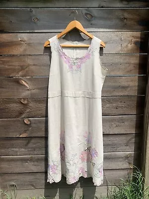 Vintage Hibis Lace Works Dress Cream Cotton Embroidered Floral Shift Midi Eyelet • $40