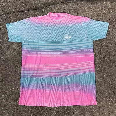 Vintage 80s Adidas Tye Dye Aop T-shirt Mens Size Xl Pink Single Stitch Design • $20