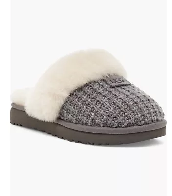 NEW UGG Sz 8 KNIT Charcoal SHEARLING SLIPPERS Shoes • $99.99