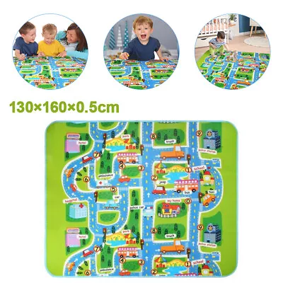 Kids Rugs Town Road Map City Cars Toy Rug Play Village Baby Mat 130x160cm • £11.29