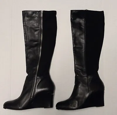 Michael Michael Kors High Wedge Black Leather Suede Zipper Boots Size 10M • $70