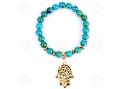 Chrysocolla Hamsa Stone Bracelet Bead Hand Of Fatima Luck Reiki Evil Eye Gift UK • £4.99