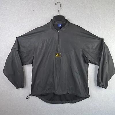 Mizuno Large Baseball Pullover 1/4 Zip Windbreaker Removable Sleeves Black • $17.98