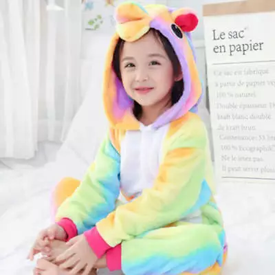 Kids Rainbow Unicorn Kigurumi Animal Cosplay Costume Onesie19 Pajamas SleepwearM • £11.57