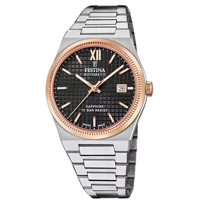 FESTINA Swiss Made AUTO 40MM Rose Gold Black Dial Men's Watch F20030-3 • $499