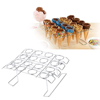 £20.93 • Buy 16 -Cavity Ice Cream Cone Stand Holder Ice Cream Rack Silver