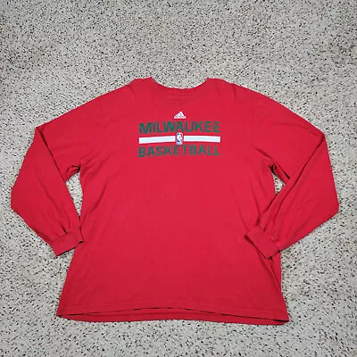 Milwaukee Bucks Shirt Men 2XL XXL Red Long Sleeve Basketball Tee Adidas Adult * • $18.95