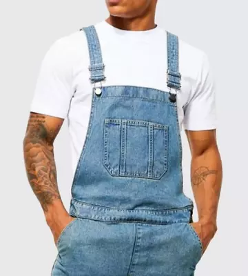 Boohoo Man Full Length Denim Dungarees Size 28 Vintage Blue RRP £40 • £19.97