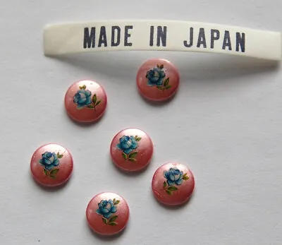 $3.99 • Buy Vintage Blue Rose On Pink Flower Cabochons Japan 8mm (6) Cab426A