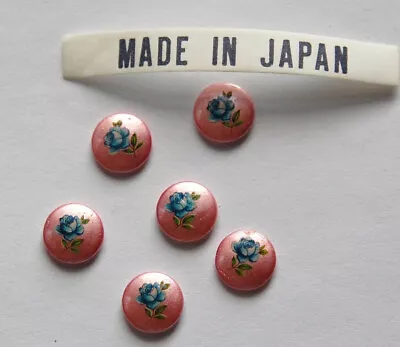 Vintage Blue Rose On Pink Flower Cabochons Japan 8mm (6) Cab426A • $3.99