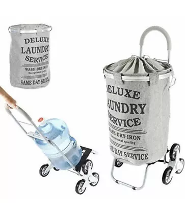 $59.99 • Buy NIB Laundry Trolley Dolly, Grey Laundry Bag Hamper Basket Cart Stair Climber