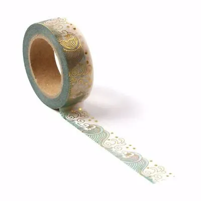 $5.50 • Buy Washi Tape Great Wave Japanese Sea Ocean Gold Foil Gilded Accents 15mm X 10m