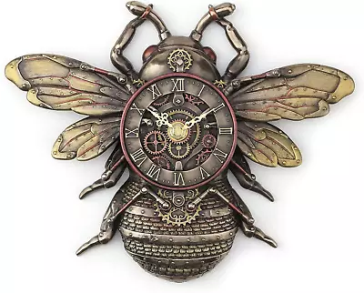 Design 10 1/4  Steampunk Bee Clock Cold Cast Resin Antique Bronze Finish Wall • $90.34